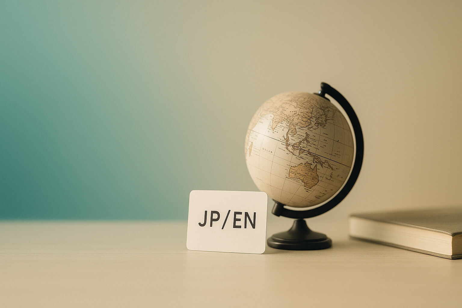 JP/ENのカードと小さな地球儀