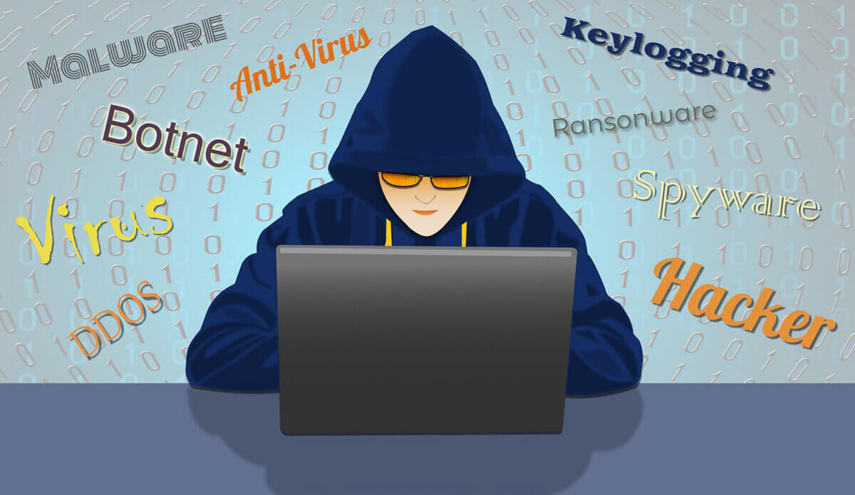 ハッカーがWordPressに不正に侵入しようとしているイラスト