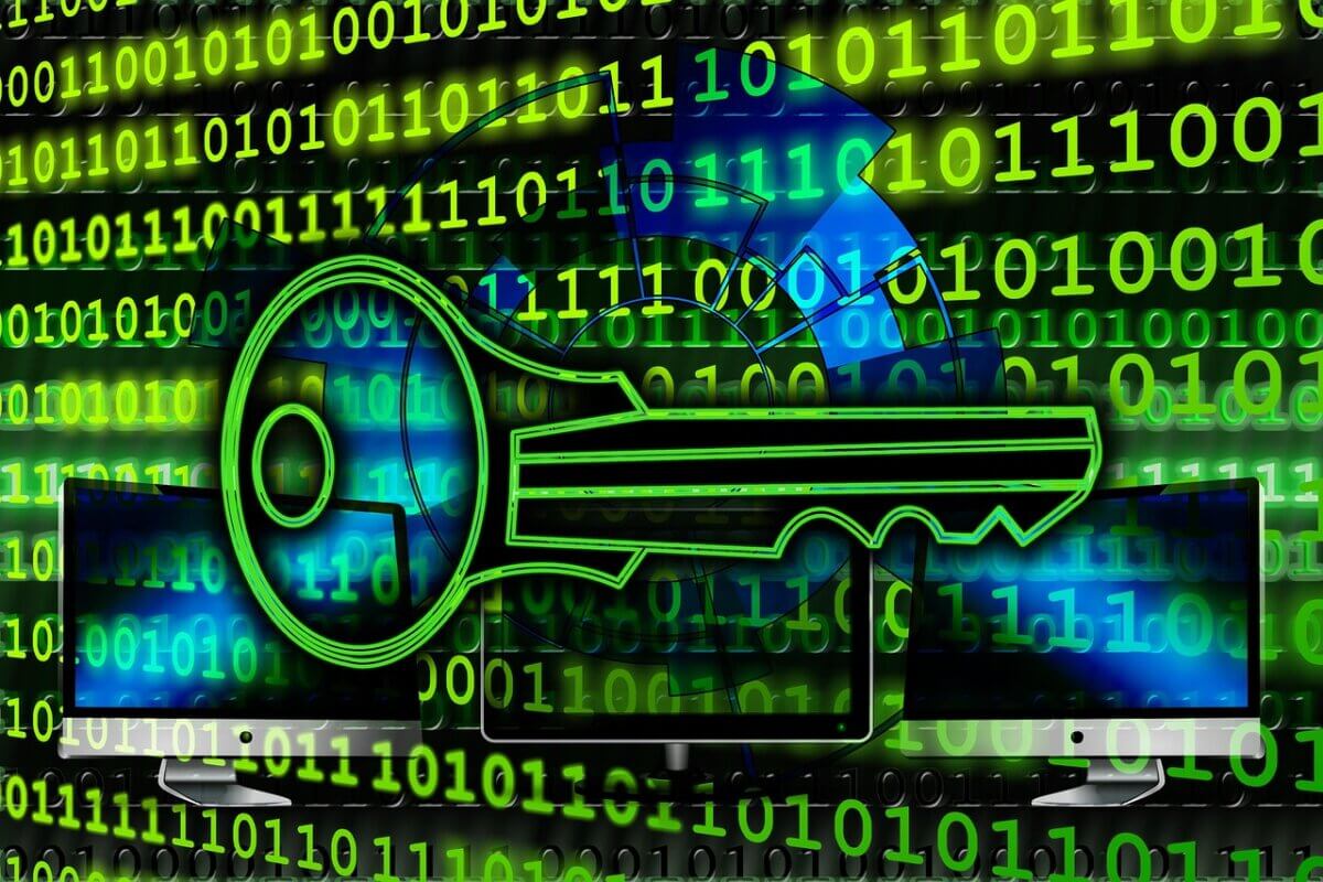 プログラム暗号化と鍵のイメージ